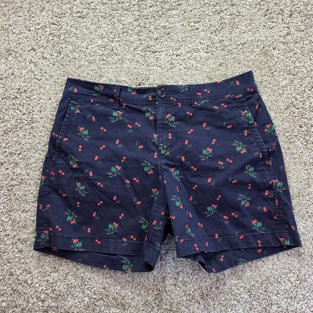 Banana Republic Cherry Print Chino Shorts Womens 2 Blue Cotton Stretch Summer
